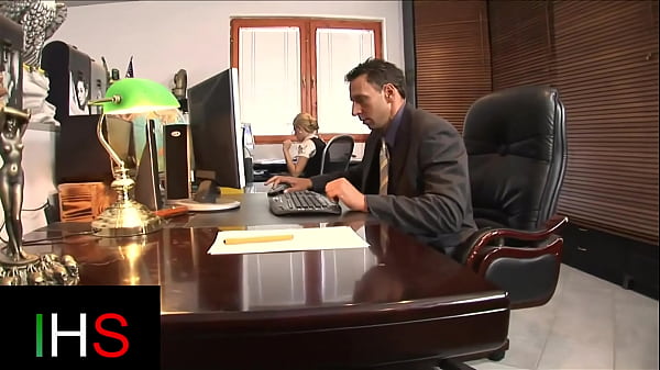 Blonde secretary slut split in pussy and ass